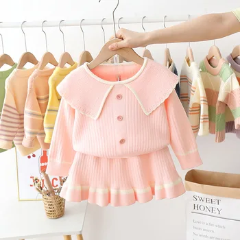 LZH Kids Tøj 2020 Efterår og Vinter Baby Piger Tøj Strikke en Sweater Nederdele 2stk Outfit Passer til Børn, Tøj Til Piger i Sæt