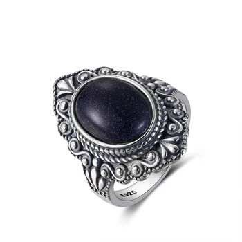 Nasiya Vintage Oval Blå, Sand, Sten Ringe Til Kvinder 925 Sterling Sølv Ring Smykker Finger Ring Gemstone Ringe Part Gave