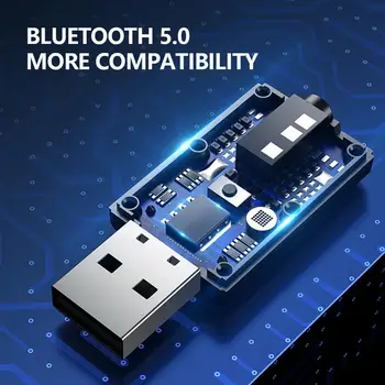 USB Bluetooth-5.0 Audio Receiver, Stereo AUX USB-3,5 mm Jack-RCA & Mikrofon Håndfri samtale til TV, PC Hovedtelefoner Hjem, Bil-HIFI-Lyd