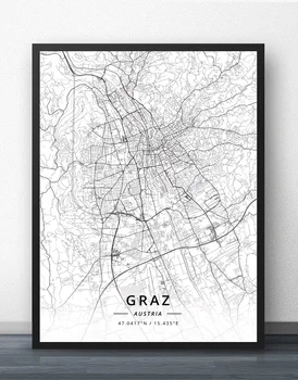 Graz, Innsbruck, Klagenfurt Linz, Salzburg, Wien, Østrig Kort Plakat