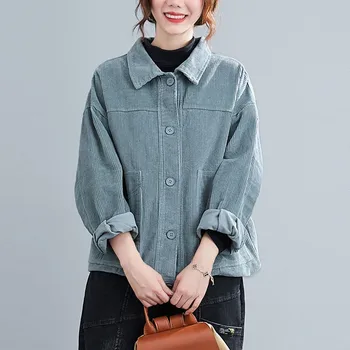 Kvinder Casual Jakker Nye Ankomst 2020 Efteråret Koreanske Enkle Stil Vintage Fløjlsbukser Solid Farve Løs Kvinder Overtøj Coats S2387