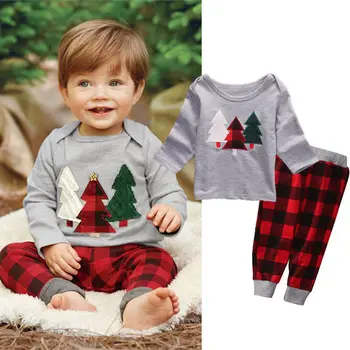 2STK Kids Baby Drenge Grils Tøj Sæt Jul Toddler Børn T-shirts+Bukser 2stk Passer Søde Vinter Spædbarn Bomuld Tøj