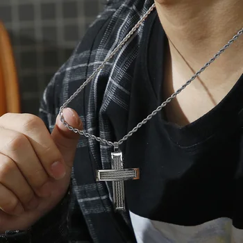 KALEN Mode Kors Halskæde Til Mænd Bøn Rustfrit Stål Dubai Gold Sort Kerne Kæde Choker Kristus Jewellry