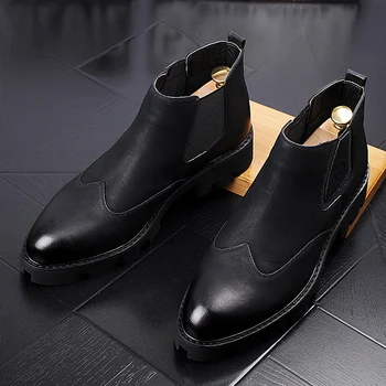 Chelsea støvler til mænd casual business-formel kjole sko sort ko læder boot platform ankel botas masculinas shoes hombre