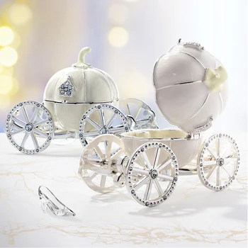 LASODY Emaljeret Cinderella Pumpkin Carriage Dekorative Hængslet Smykker Smykke Box Smykker Kister Gave til Pige Bryllup Gave