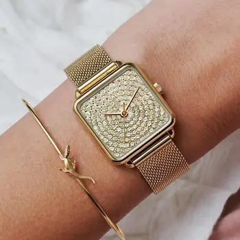 Diamant ur til kvinder-ure damer ur til kvinde kvarts ur i rustfrit stål crystal armbåndsur kvinder kort montre femme