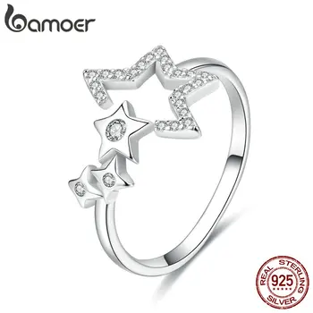 BAMOER Ægte 925 Sterling Sølv Lysende Stjerne Waitting Justerbar Finger Ringe til Kvinder, Bryllup, Engagement Smykker SCR452