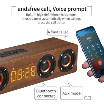 TV Soundbar hjemmebiograf Træ-Wireless Kolonne Bluetooth Højttaler Vækkeur Multi-funktion Subwoofer for Computer Højtalere AUX