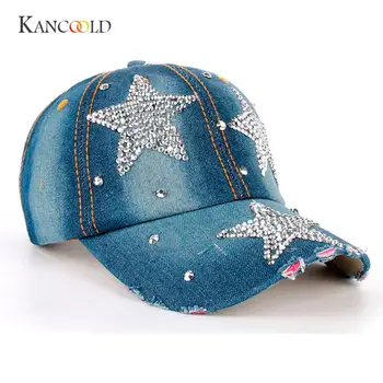 KANCOOLD knogle cap Casual hat Denim populære Hat Stjerner Denim Rhinestone Baseball Cap Snapback Hip Hop Fladskærms Hat PJANO2