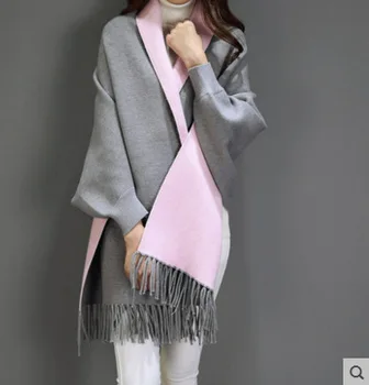 SC2 2020 Oversize Ud Bære Tørklæde Vinter Strikket Poncho Kvinder Solid Design Kappe Kvindelige Lang Batwing Ærmer Vintage Pels Sjal