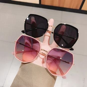 SÅ&EI Mode Polygon Gradient Kvinder Vintage Solbriller Uregelmæssige Store Frame Briller Tendenser Damer Nuancer Pink solbriller