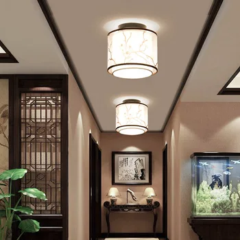 Hot 17 Typer Kinesisk Stil LED-Lys i Loftet E27 Stof Loft Lampe til stuen Midtergangen Balkon Veranda lampara techo