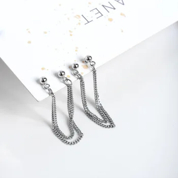 OBEAR 925 Sterling Sølv Enkelt Runde Perle Dobbelt Kæde Stud Øreringe til Kvinder Ægte Sølv Smykker Gave
