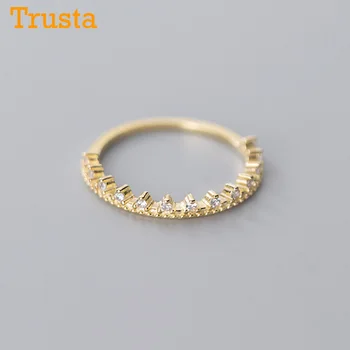 Trustdavis Autentisk Minimalistisk 925 Sterling Sølv Sød Crown Blændende CZ Finger Ring For Kvinder Parti S925 Ring Smykker DA1028