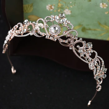 Trendy Crystal Crown og Rose Guld Brude Tiara Og Crown-Hår Tilbehør til Bryllup Bride Kvinder Hår Smykker Medaljon