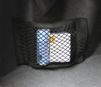 Universal Car Seat Back Storage Elastisk Mesh Net Pose Bagage Indehaver Lomme Mærkat Trunk Organizer Stærk Magic Tape Tilbehør
