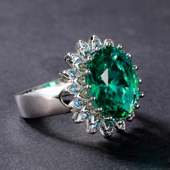 Vintage Smaragd Ringe Til Kvinder Sølv 925 Fine Smykker, Oval Ædelsten Blomst Luksus Jubilæum Bryllup Ringe Størrelse 6-10