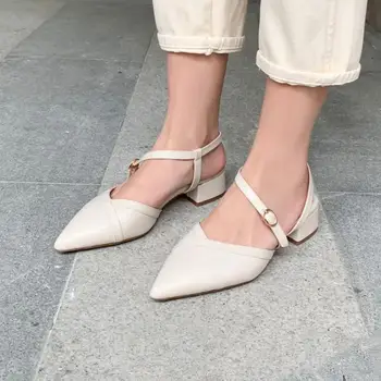 2020 Sommer Sandaler Blandet Materiale Chunky Baotou Unge Semi-højhælede Spænde Pendler Spænde Kvinders Sandaler