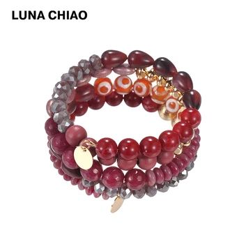 LUNA CHIAO 2020 Nye Trendy natursten Crystal Beaded Stablet Armbånd Lagdelt Armbånd Smykker til Kvinder