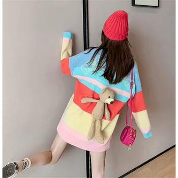Japansk Første Kærlighed Stil 2020 Nye Sweater Kvinder ' s Efterår/Vinter overtøj Pullover Løs Bære Regnbuen Sweater Frakke