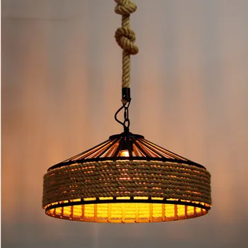 50cm 30cm 40cm Retro Industriel Stil LED Pendel Vintage Hamp Reb Strygejern Hængende Lampe Lyser for Hjem Restaurant
