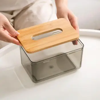 Træ Dækning Tissue Box Nordic Ins Stue Serviet Opbevaringsboks Sofabord Gennemsigtigt Papir Dispenser Home Decor