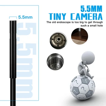 5.5 mm Inspektions Kamera 5.0 MP Trådløse Endoskop WiFi Slange Kamera med 6 LED til iPhone, Samsung, Android Tablet