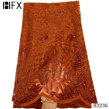 HFX Brændt orange franske net Snørebånd med pailletter stof Tekstiler af Høj Kvalitet Tyl Afrikanske Snørebånd Stof Nigerianske Traditionelle H3236