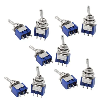 10 stk luk Automatisk miniature rocker switch, 125V AC, 3 pin SPDT på / blå