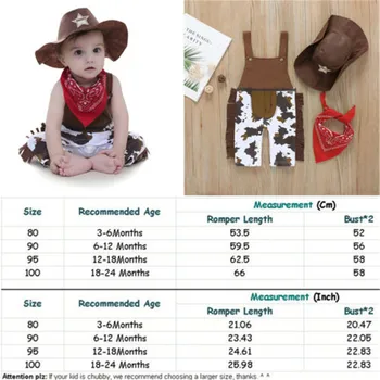 PUDCOCO 3stk Spædbarn Baby Dreng Cowboy Tøj Sæt Kjoler Romper Hat Formel Passer til Bryllup