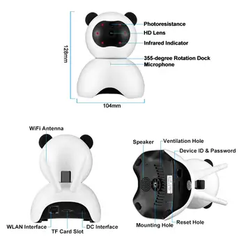 Kamera Familie Sikkerhed børnesikkerhed Kamera Panda Style Søde Kamera fjernovervågning Wireless 1080P med Night Vision