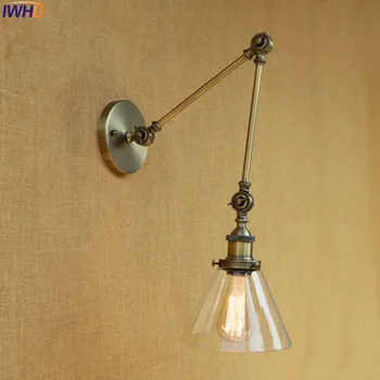 IWHD Retro Lange Arm Væg lamper, Glas Skygge Hjem Belysning i Loft-Industriel Industiral væglampe Sconce LED Edison Trappe