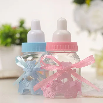 12PCS Kids Baby Indtastningsklare Flasker Shower Favoriserer Indretning Minde Plast Mælk Flaske Indtastningsklare Flasker Shower Favoriserer Bue Candy Box