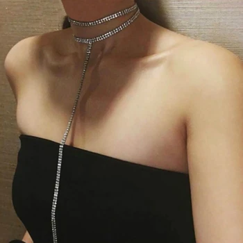 2020 Enkel Guld Sølv Farve Dobbelt Række Crystal Lang Kæde Halskæder Til Kvinder Multilevel Nye Mode Kvindelige Halskæde Smykker