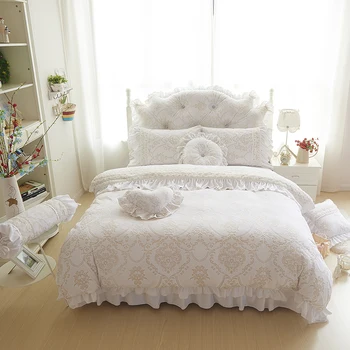 Korea stil beige hvid sengetøj sæt 4/9pcs fleece jacquard vinter Fuld Queen Kong duvet cover+Bedskirt+pudebetræk pige bed 38