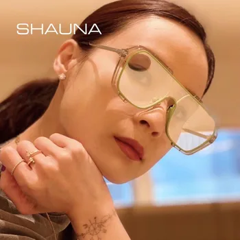 SHAUNA Oversize Square Solbriller Kvinder Brand Designer Mode Anti-Blå Lys Øjeglas Rammer