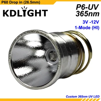 KDLITKER P6-UV UV365nm UV395nm 3V - 12V 1-Tilstand UV-P60 Drop-in (Dia. 26,5 mm)