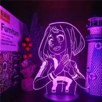 Boku ikke Helt den Akademiske verden OCHACO URARAKA 3D-Lampe LED-Illusion Night Lights Animationsfilm Lampe for Kids Soveværelse Indretning Manga Gadget Xmas Gave