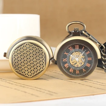 Retro Hule Dække Kreative Dobbelt Pladespiller Loft Hånd-Vikling Mekaniske Lommeur Mænd Steampunk Bronze Pocketwatch Kæde