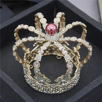 Vintage Barok Lille Diadem Metal Crown Royal Queen, King Prom Party Banket Smykker Smykker Mode Tiaras Tilbehør