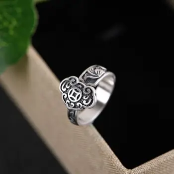 Sølv retro mode ønsketænkning barren mønster overdrevet temperament åbning justerbar kvinders ring