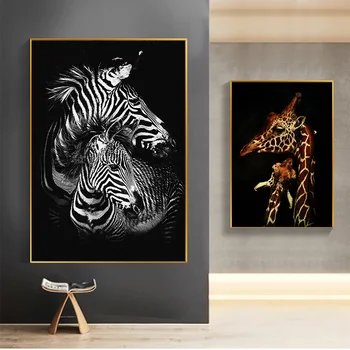 Sort Hvid Skandinaviske Giraf, Zebra Smukt Billede På Det Moderne Nordiske Dyr Væg Plakat Kunst Print På Lærred Maleri Hjem Dekoration